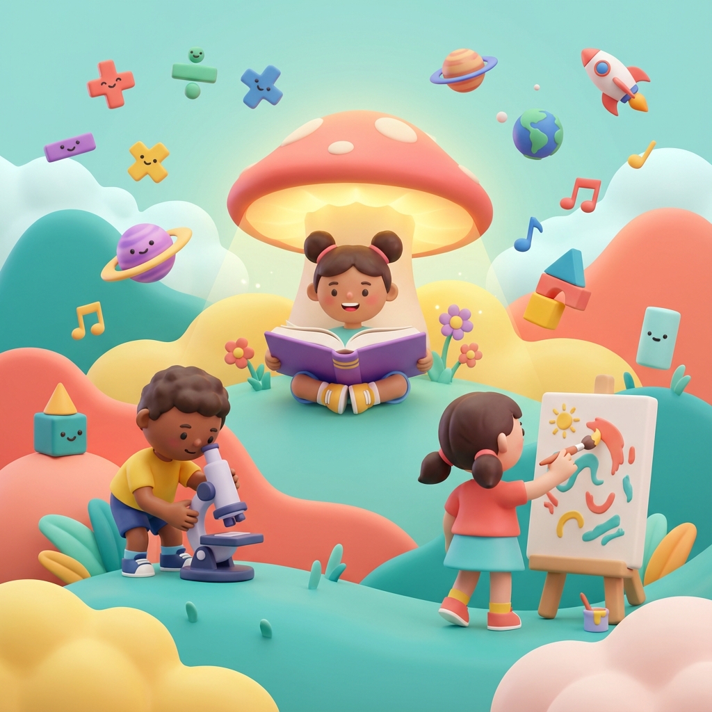 Happy kids learning online